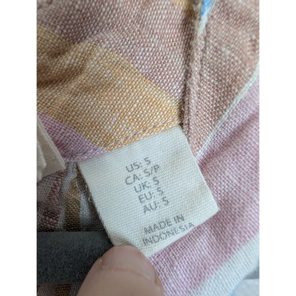 C&C California Linen Halter Dress S Sleeveless Pastel Stripe Keyhole Mini 223 - Picture 5 of 8